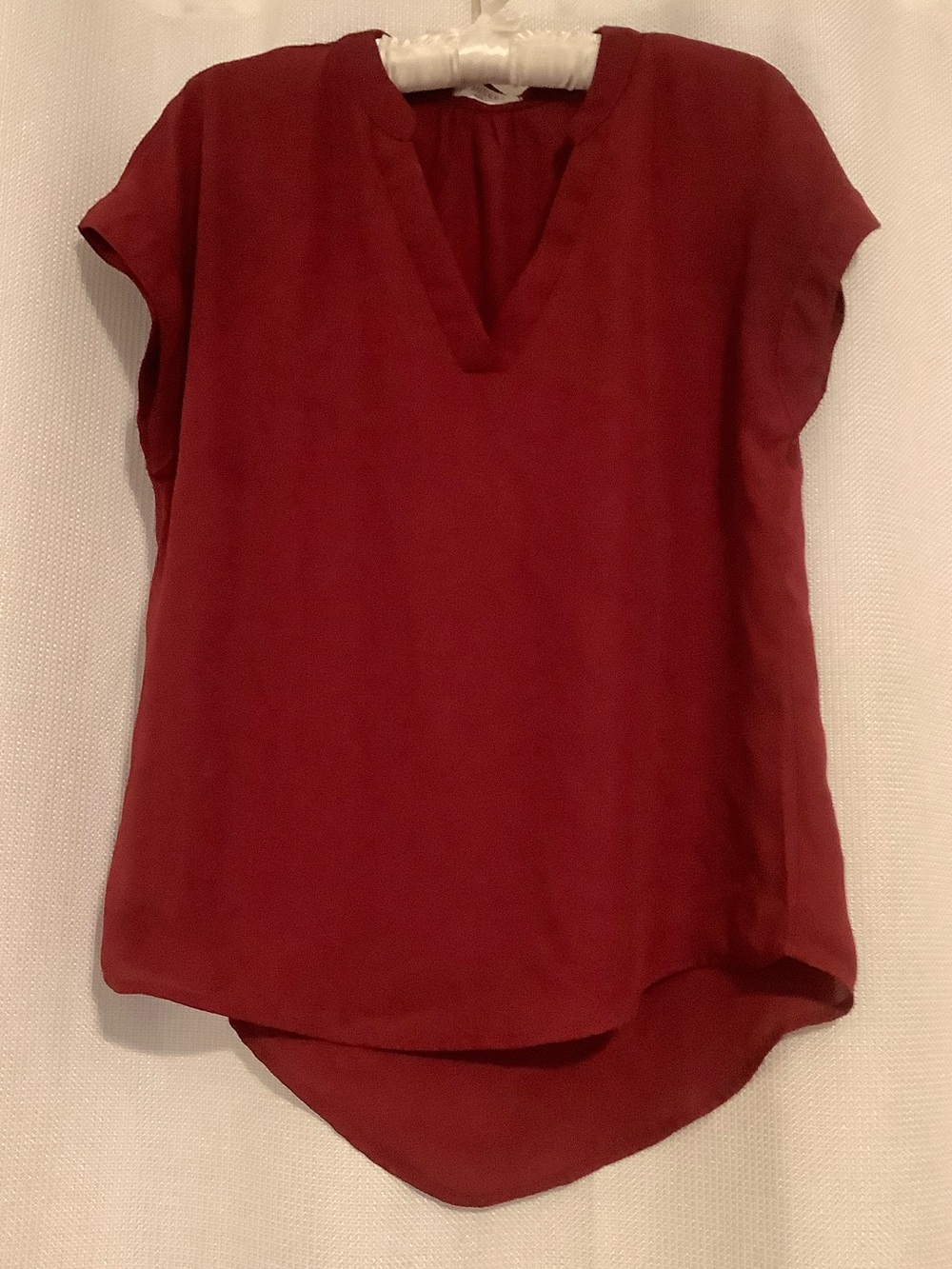 V-Neck Cap Sleeve Blouse in Deep Red